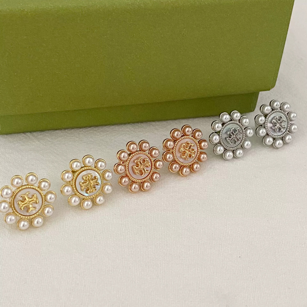 Tory Burch Swarovski Crystal Pearl and Natural Mother of Pearl Stud Earrings